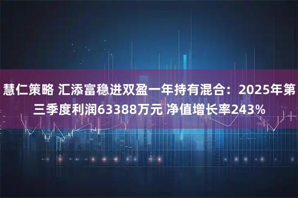 慧仁策略 汇添富稳进双盈一年持有混合：2025年第三季度利润63388万元 净值增长率243%